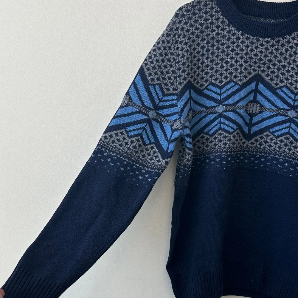 United by Blue Recycled Wool Blend Men's Blue Patterned Fair Isle Sweater